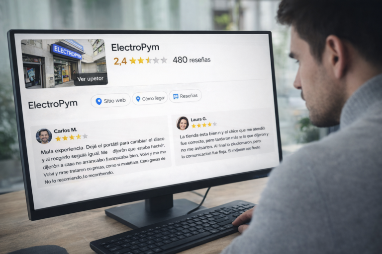 cliente revisando malas reseñas de una empresa en Google