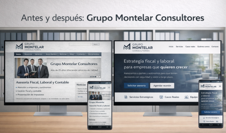 Rehacer una web de empresa ejemplo realista antes y después en escritorio y móvil